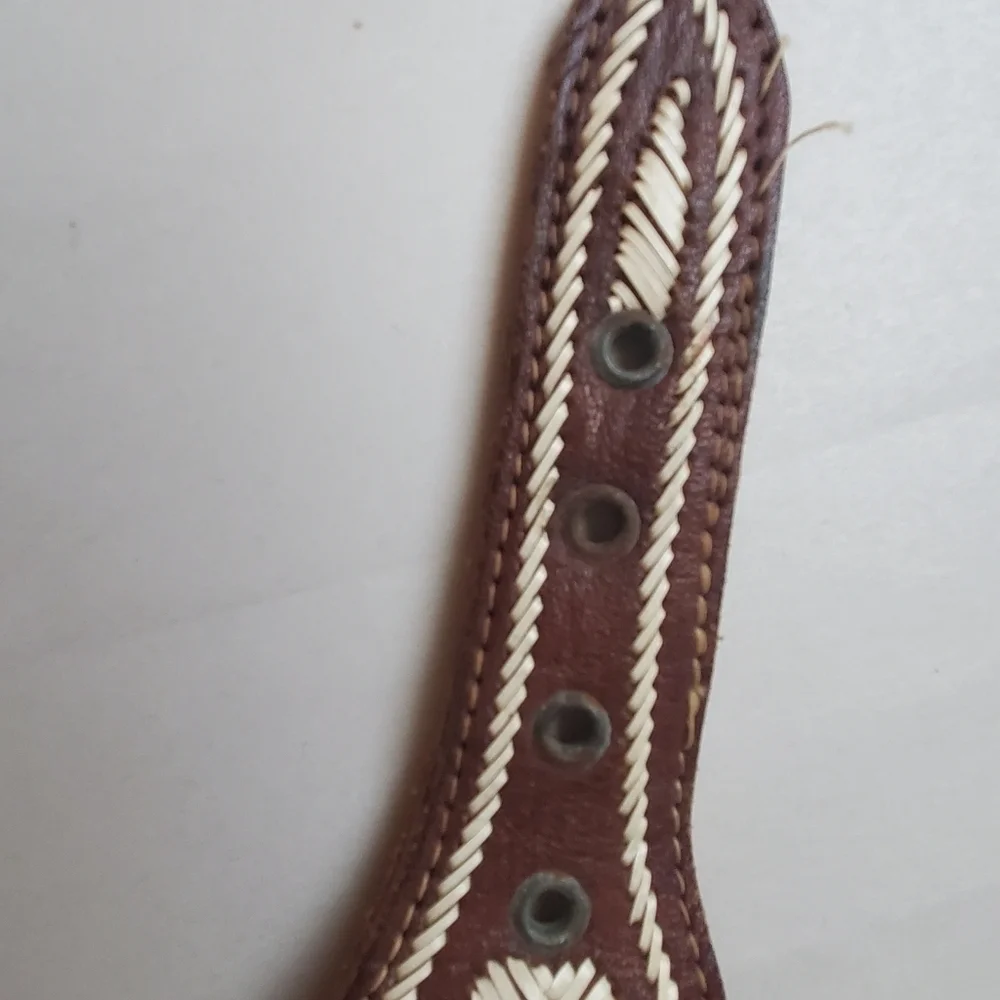 Women's Handcrafted Brown and Cream Woven Leather Belt